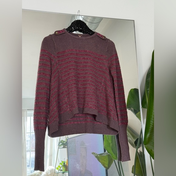 Free People Sweaters - Free People Military Striped Purple & Pink Fuzzy Sweater